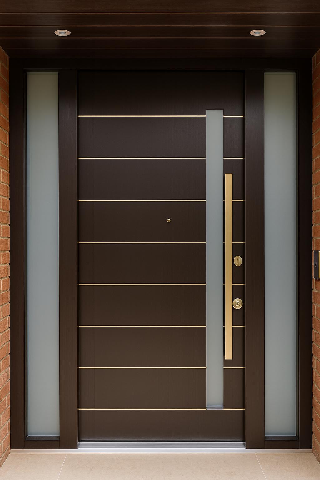 Espresso contemporary steel door with gold inlay detail