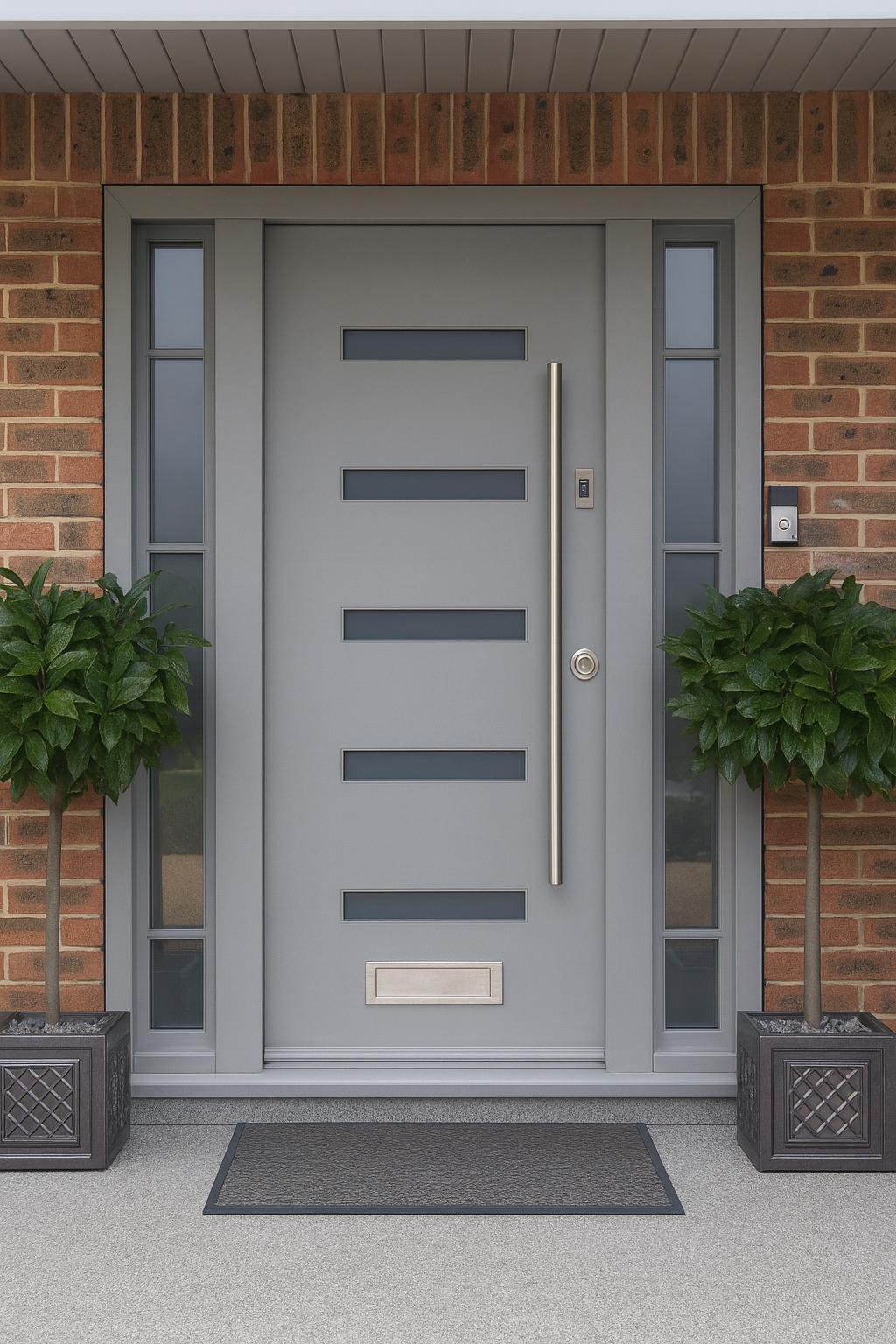Grey contemporary steel door with horizontal slots