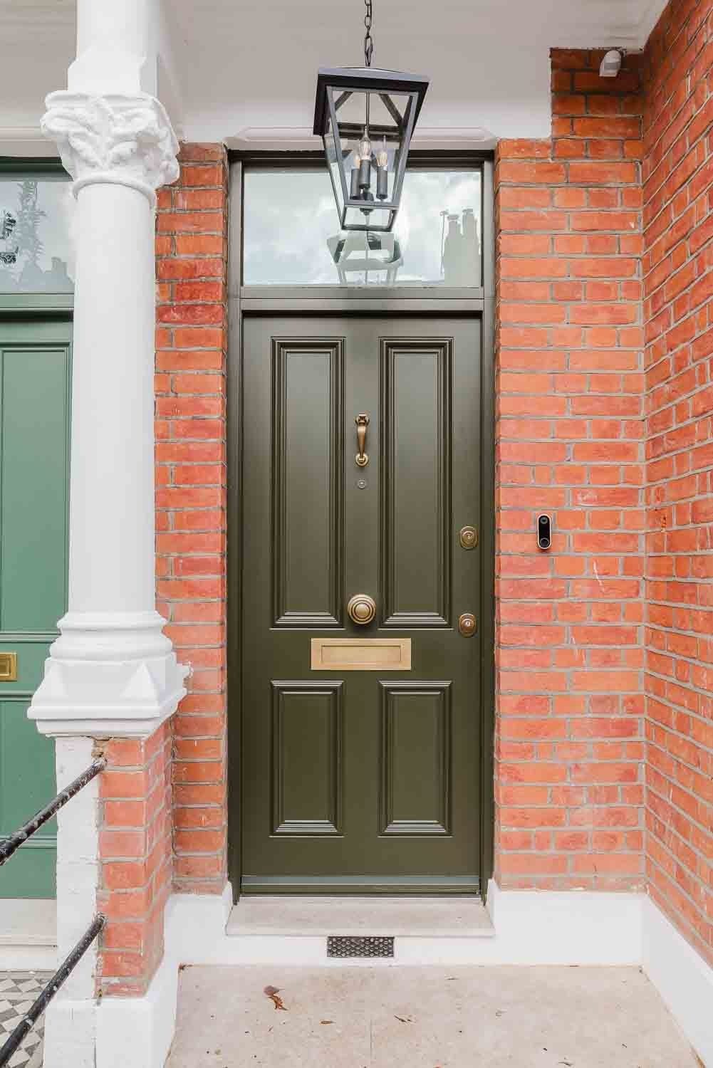 Olive traditional steel door with brass pendant